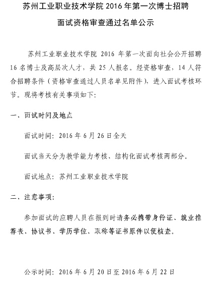 面试资格审查通过名单公示