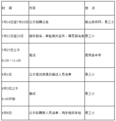 云南文山州砚山县第三小学教师招聘时间安排