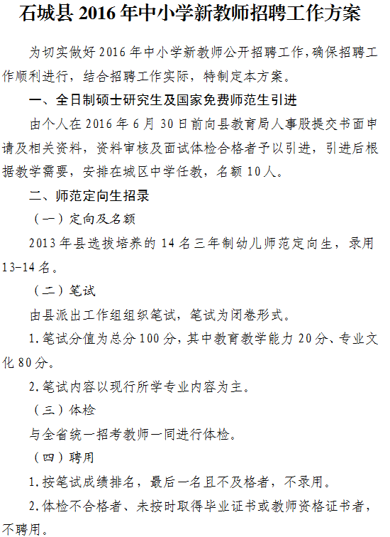 江西石城县中小学新教师招聘